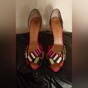 Giuseppe Zanotti Pink and Black Heels Peep-Toe Design